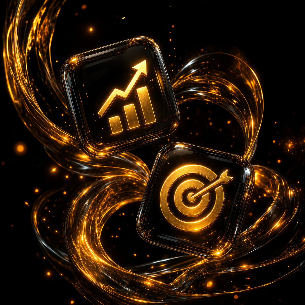 SalesFlow™ deliverables — growth chart and audience targeting icons in gold